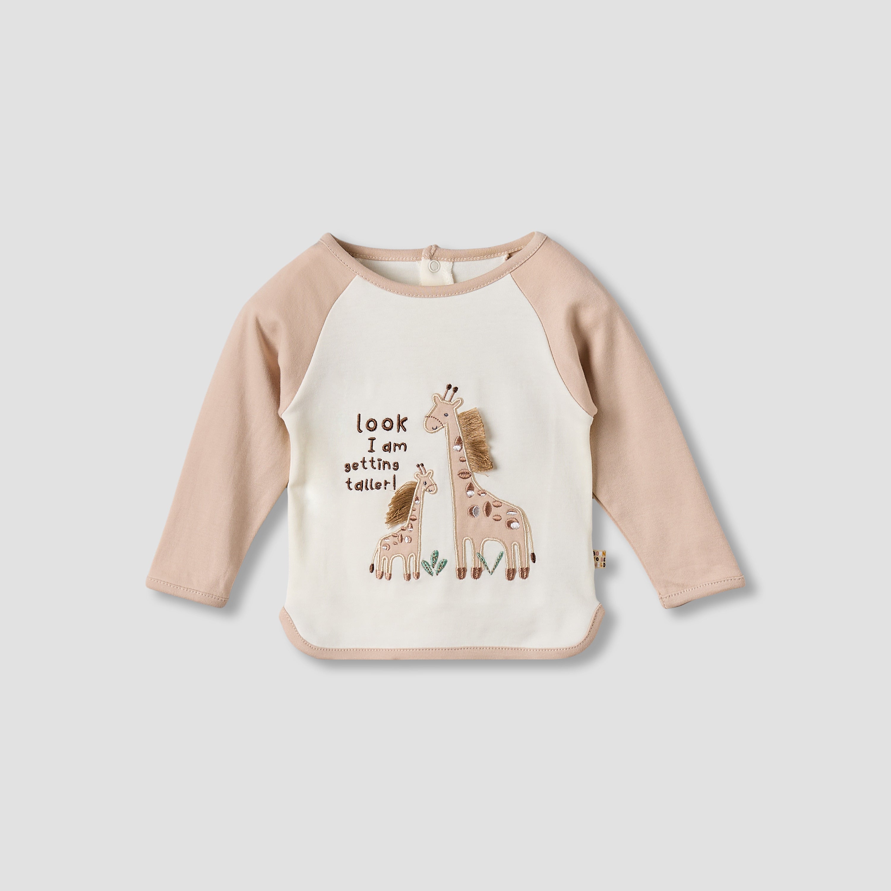 Juniors Cotton Long Sleeves Pyjama Set with Giraffe Applique