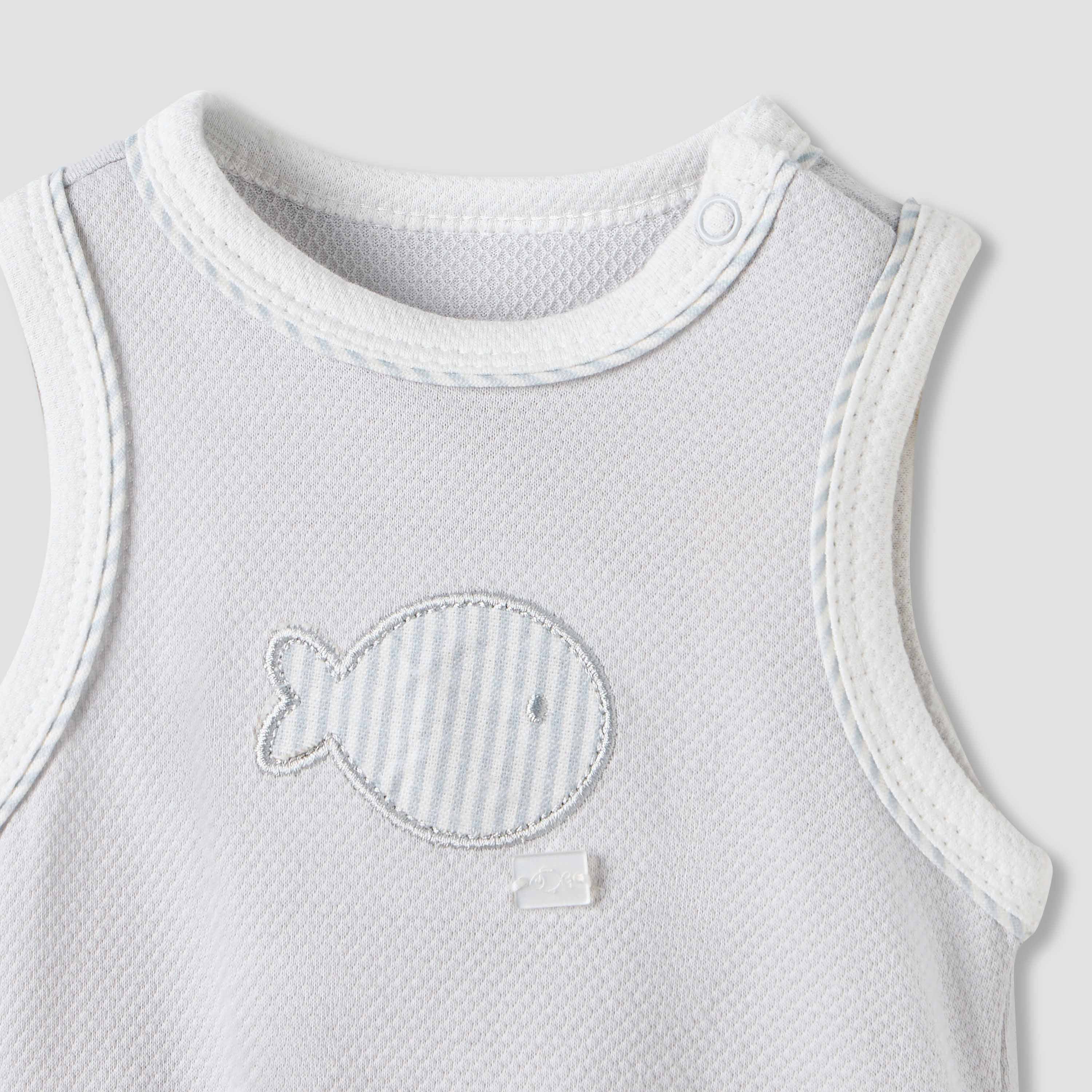 Giggles Fish Applique Sleeveless Bodysuit with Button Closure