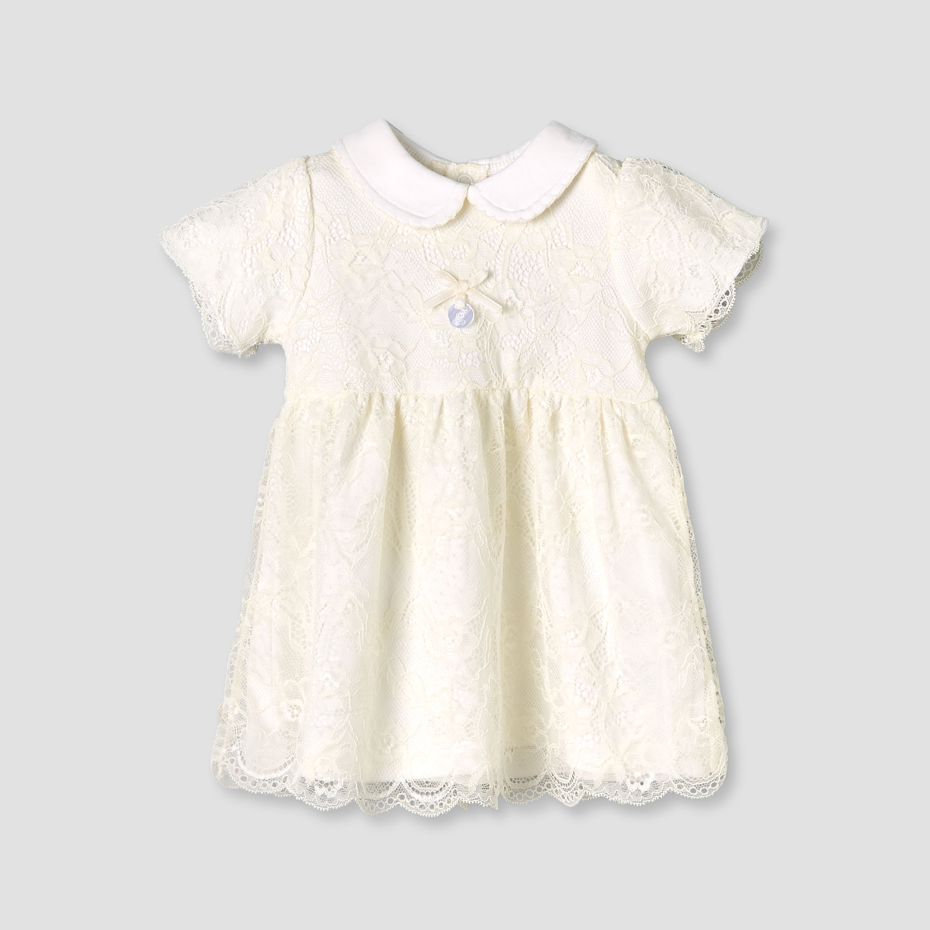 Giggles Peter Pan Collar Short Sleeves A-line Dress with Lace Detail