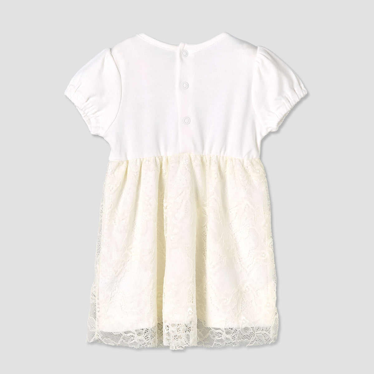 Giggles Round Neck Short Sleeves A-line Dress with Lace Detail