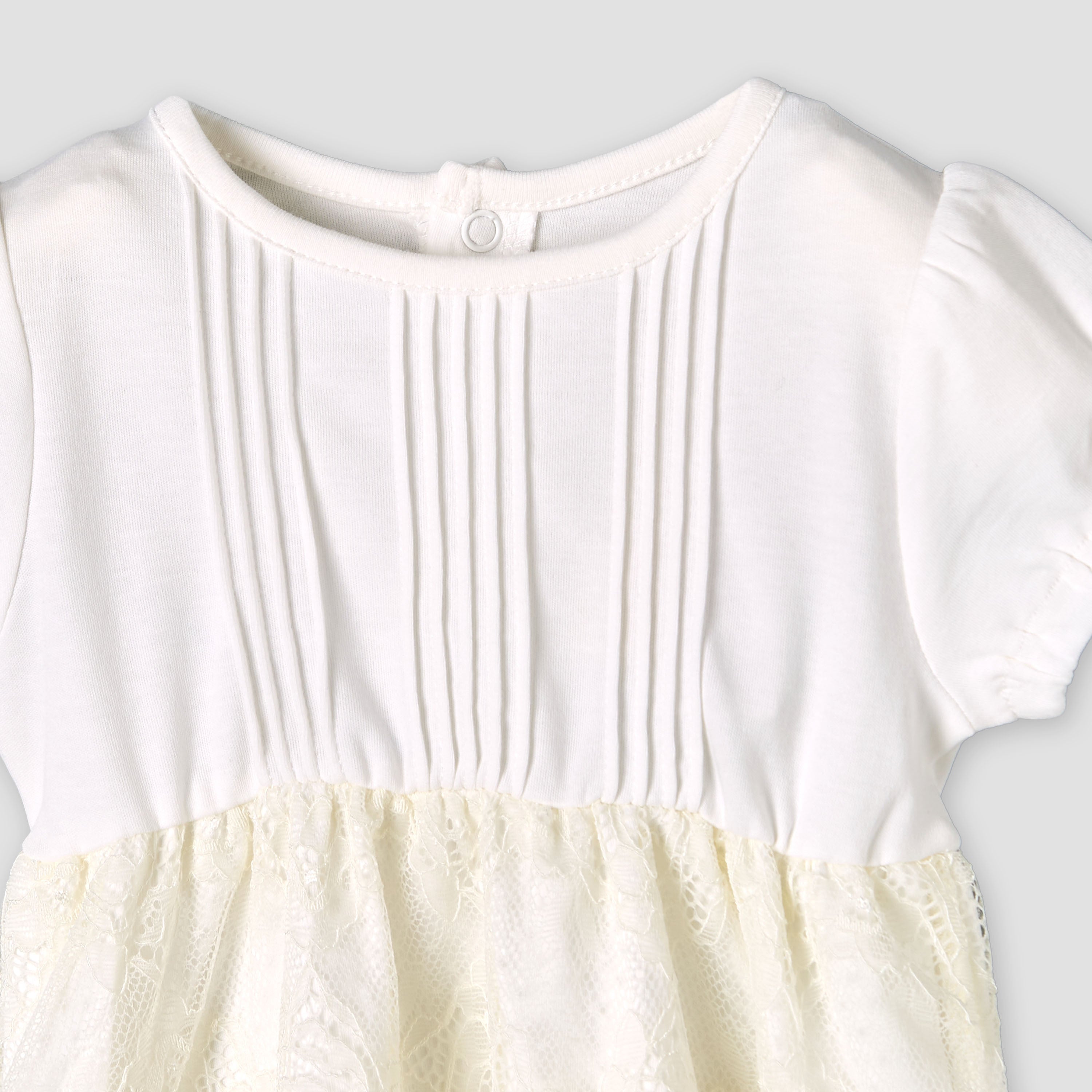 Giggles Round Neck Short Sleeves A-line Dress with Lace Detail