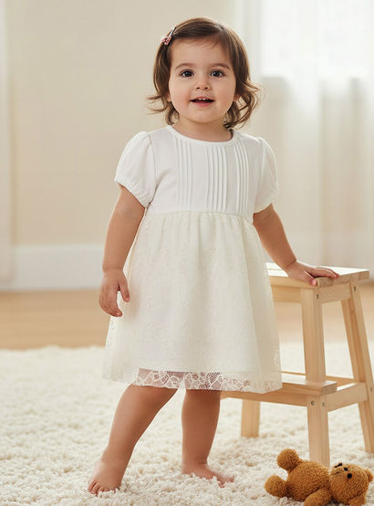 Giggles Round Neck Short Sleeves A-line Dress with Lace Detail-baby-girls-clothing-dressesandjumpsuits-image-1