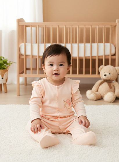 Giggles Floral Print Sleepsuit with Ruffle Detail-baby-girls-clothing-nightwear-sleepsuits-image-9