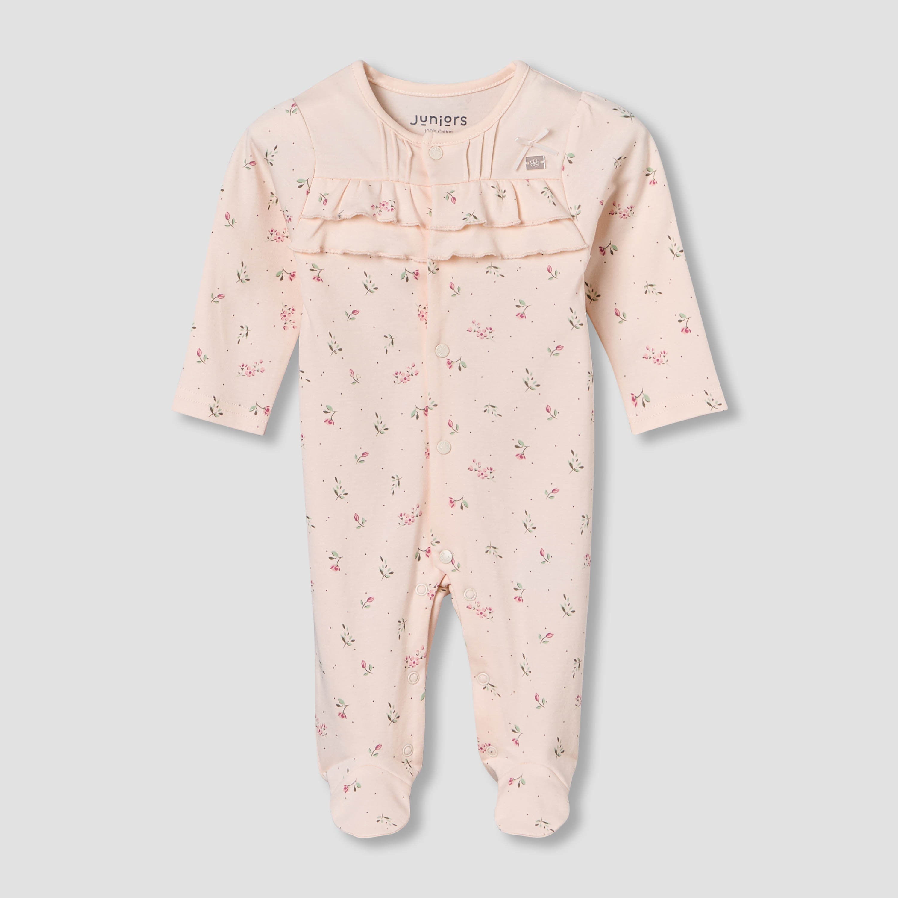 Juniors Cotton Round Neck Long Sleeves Sleepsuit with Floral Print - Pink / 9-12 mths