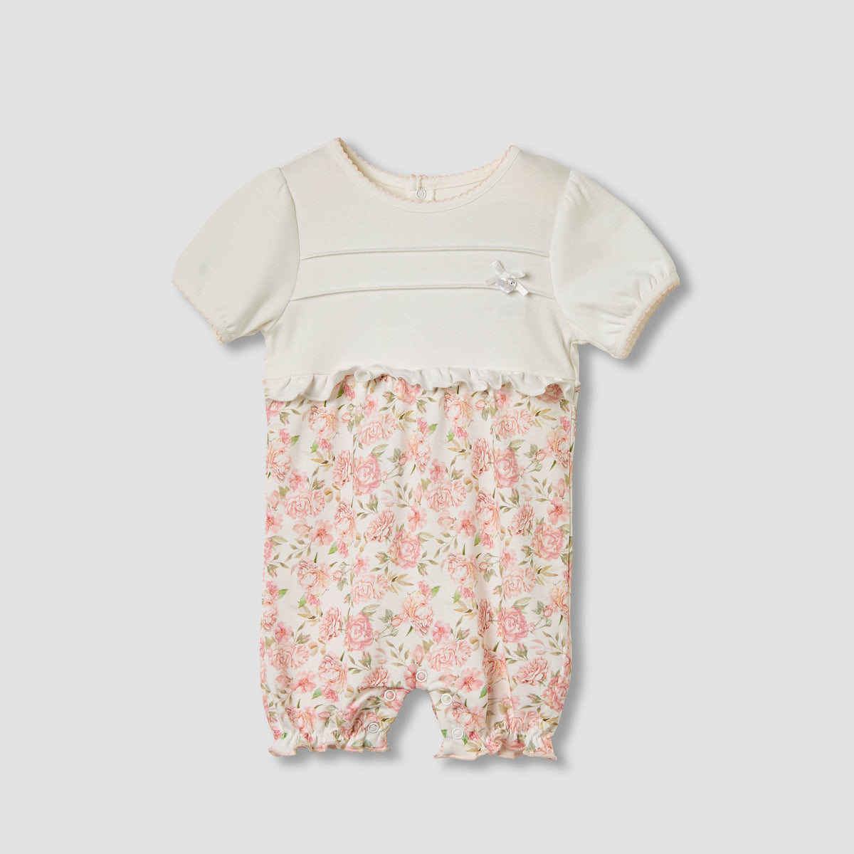 Giggles Floral Print Romper with Short Sleeves