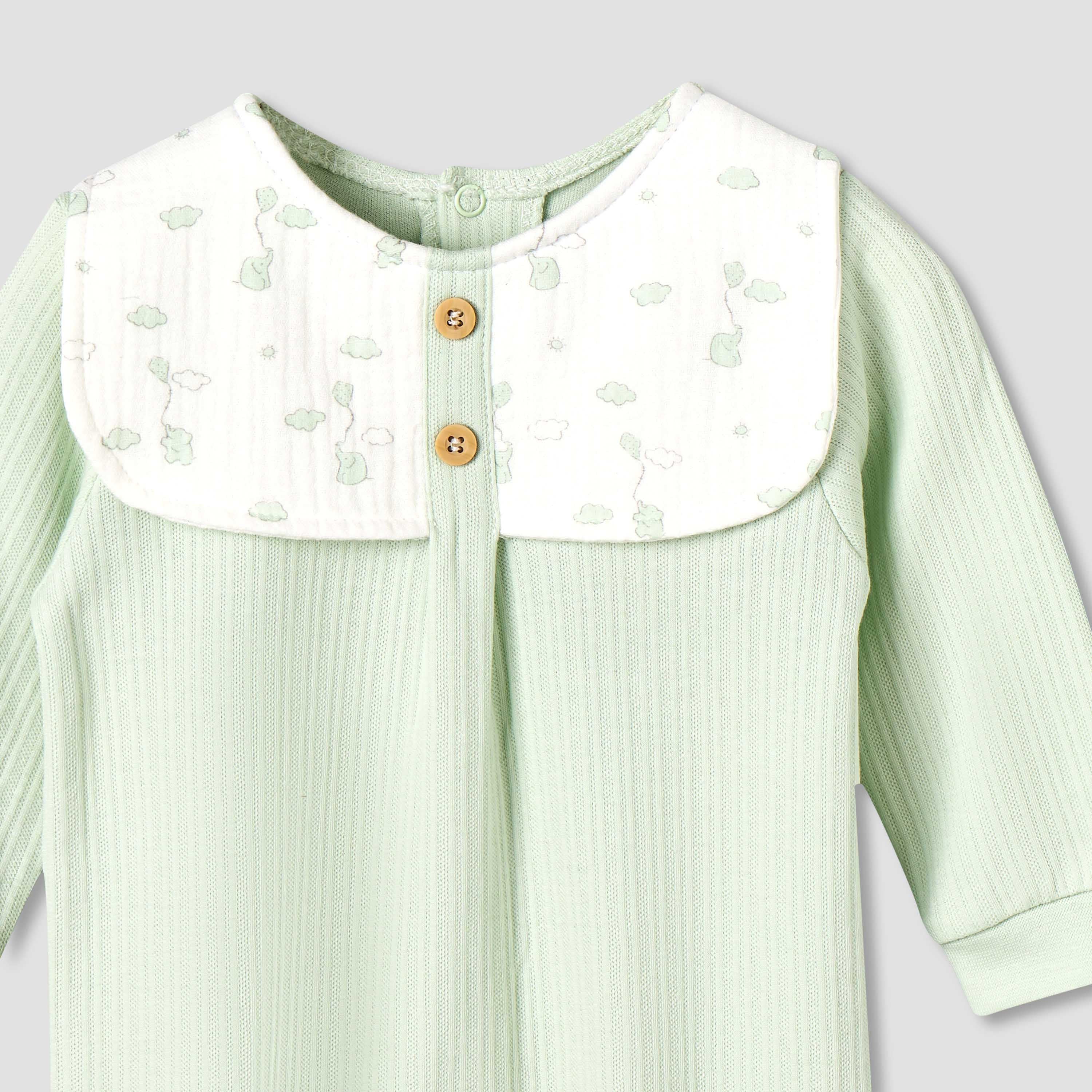 Giggles Cotton Round Neck Long Sleeves Sleepsuit with Printed Collar