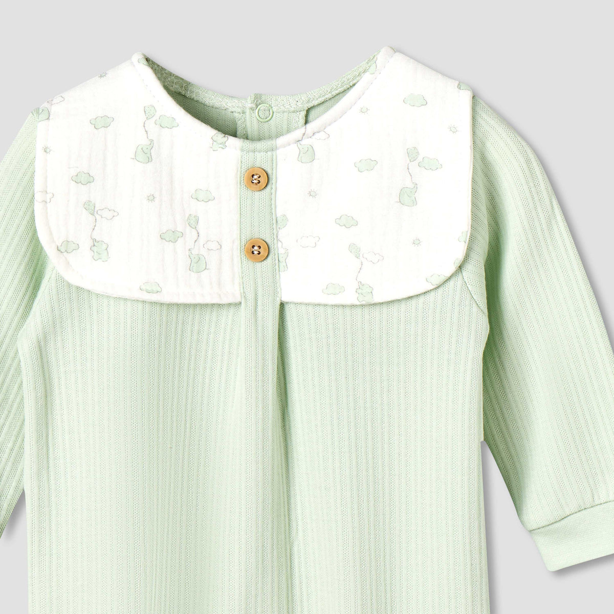 Giggles Cotton Round Neck Long Sleeves Sleepsuit with Printed Collar