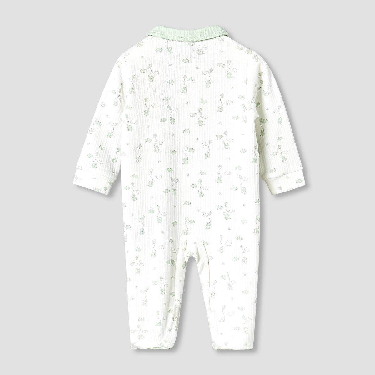 Giggles Cotton Peter Pan Collar Long Sleeves Sleepsuit with Elephant Print
