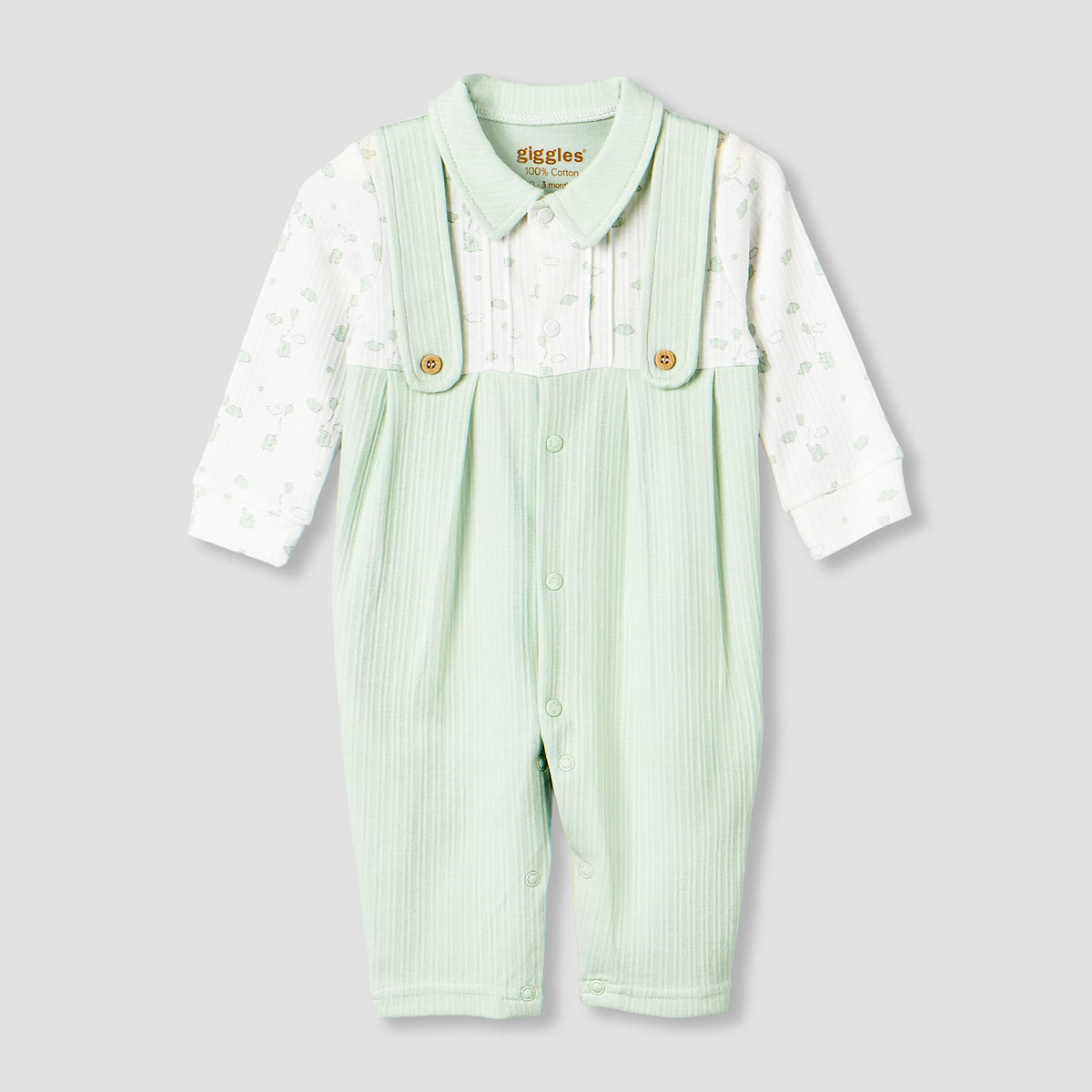 Giggles Cotton Collared Long Sleeves Sleepsuit with Snap Button Closure