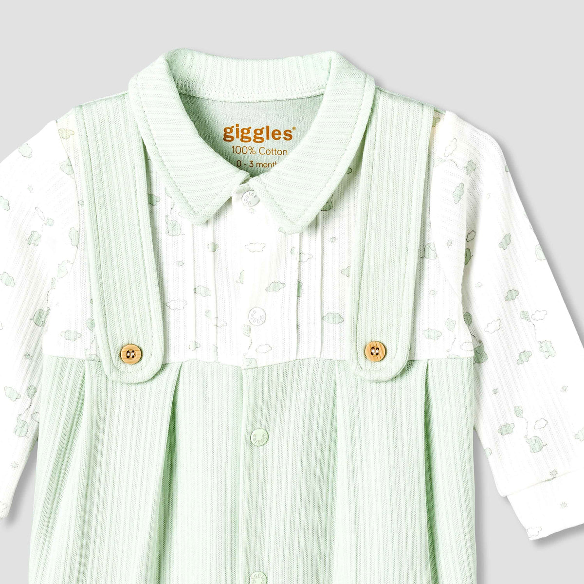 Giggles Cotton Collared Long Sleeves Sleepsuit with Snap Button Closure