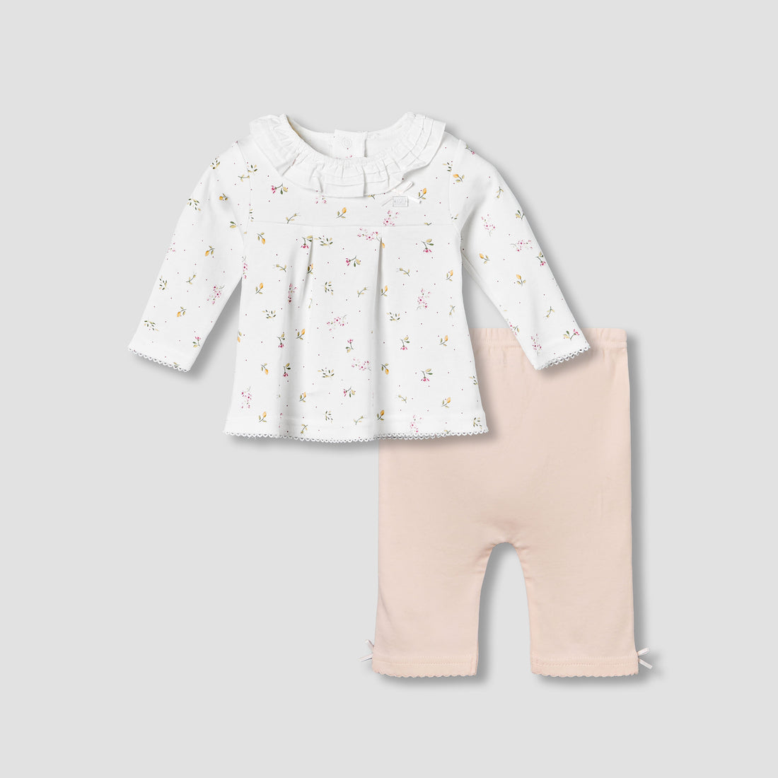 Juniors Cotton Ruffle Neck Long Sleeves Pyjama Set with Print - White / 12-18 mths