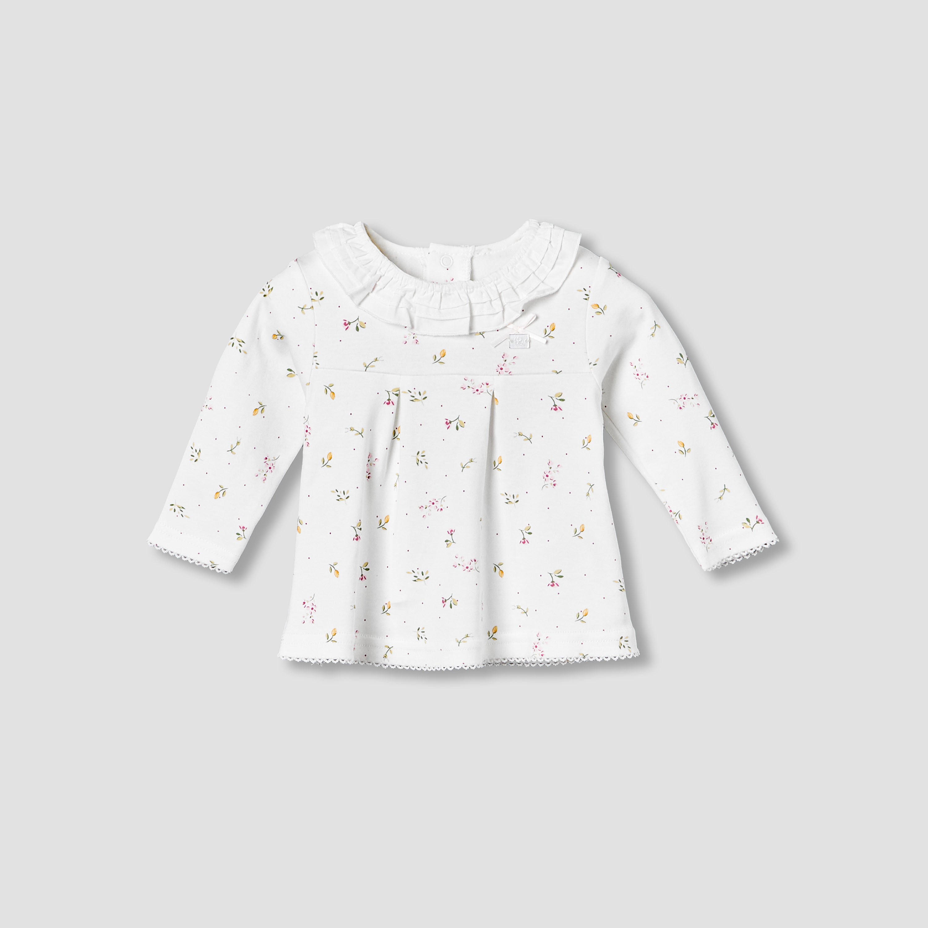 Juniors Cotton Ruffle Neck Long Sleeves Pyjama Set with Print