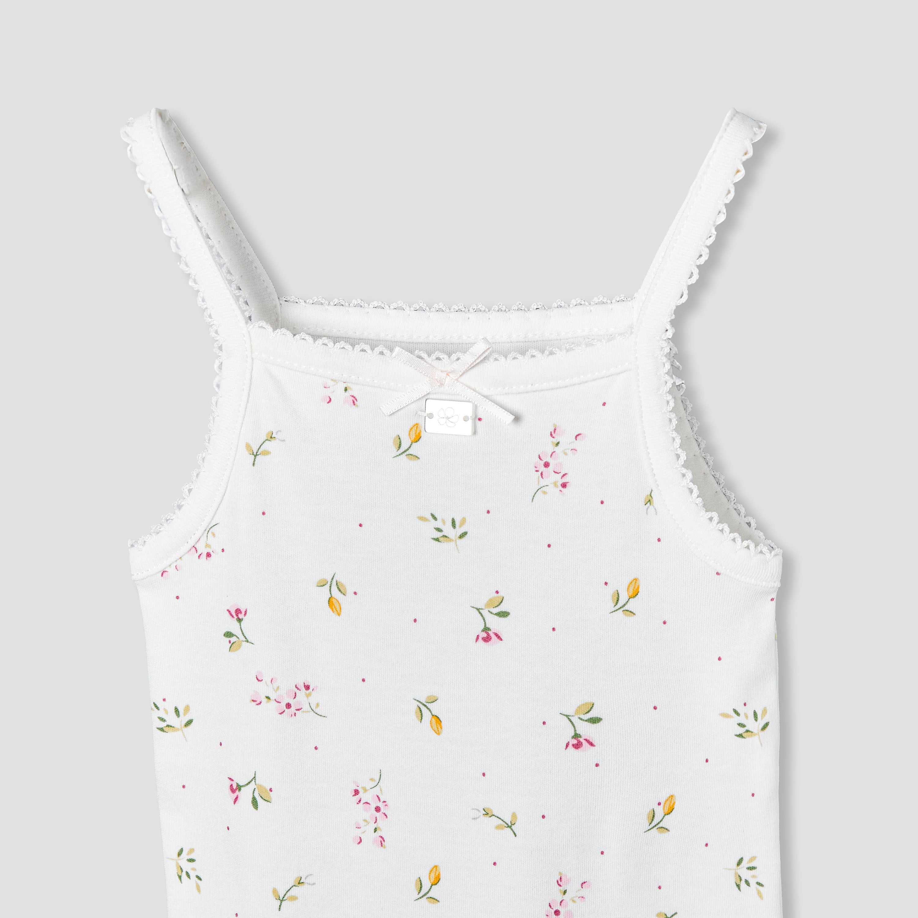 Juniors Cotton Square Neck Strappy Bodysuit with Floral Print