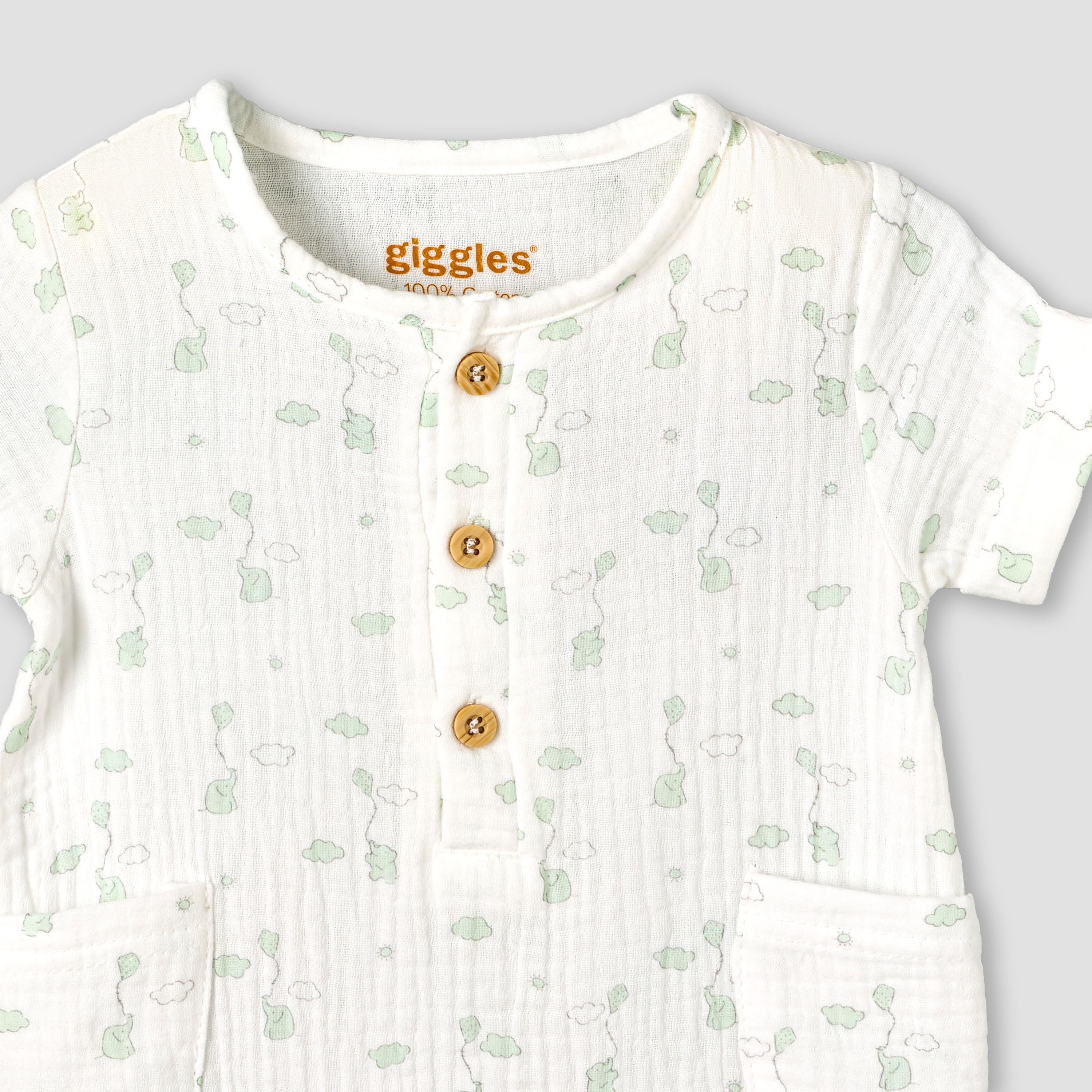Giggles Crew Neck Short Sleeves Romper with Print