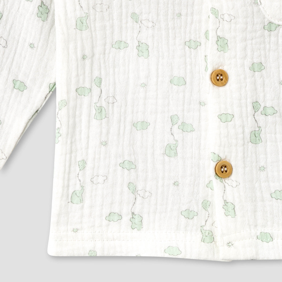 Giggles Cotton Collared Long Sleeves Pyjama Set with Elephant Print