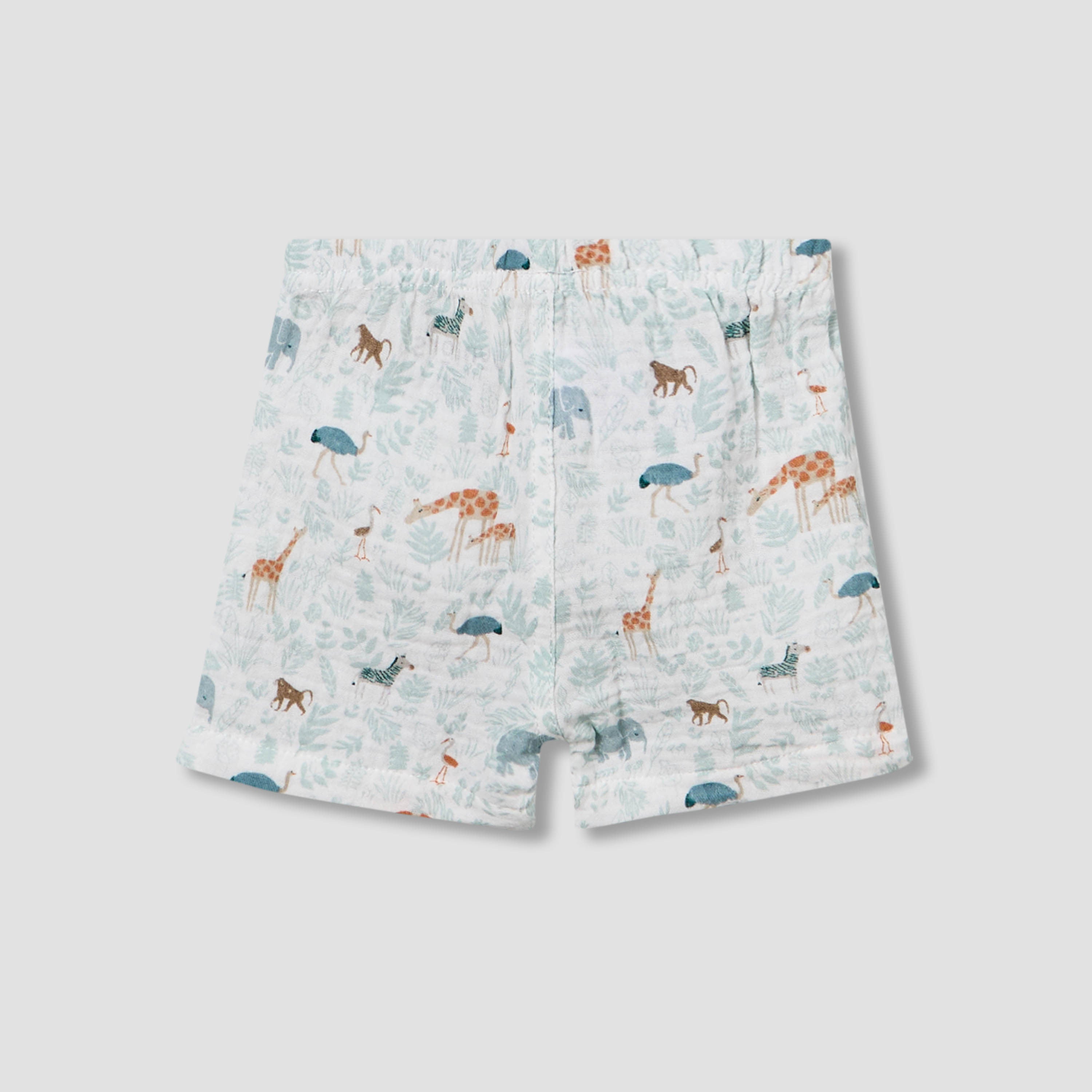 Juniors Cotton Collared Short Sleeve Pyjama Set with Safari Print