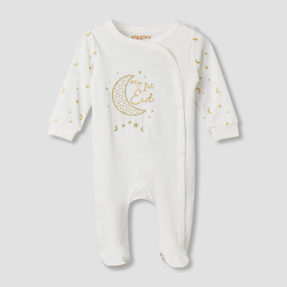 Giggles Cotton Round Neck Long Sleeve Sleepsuit with Snap Button Closure