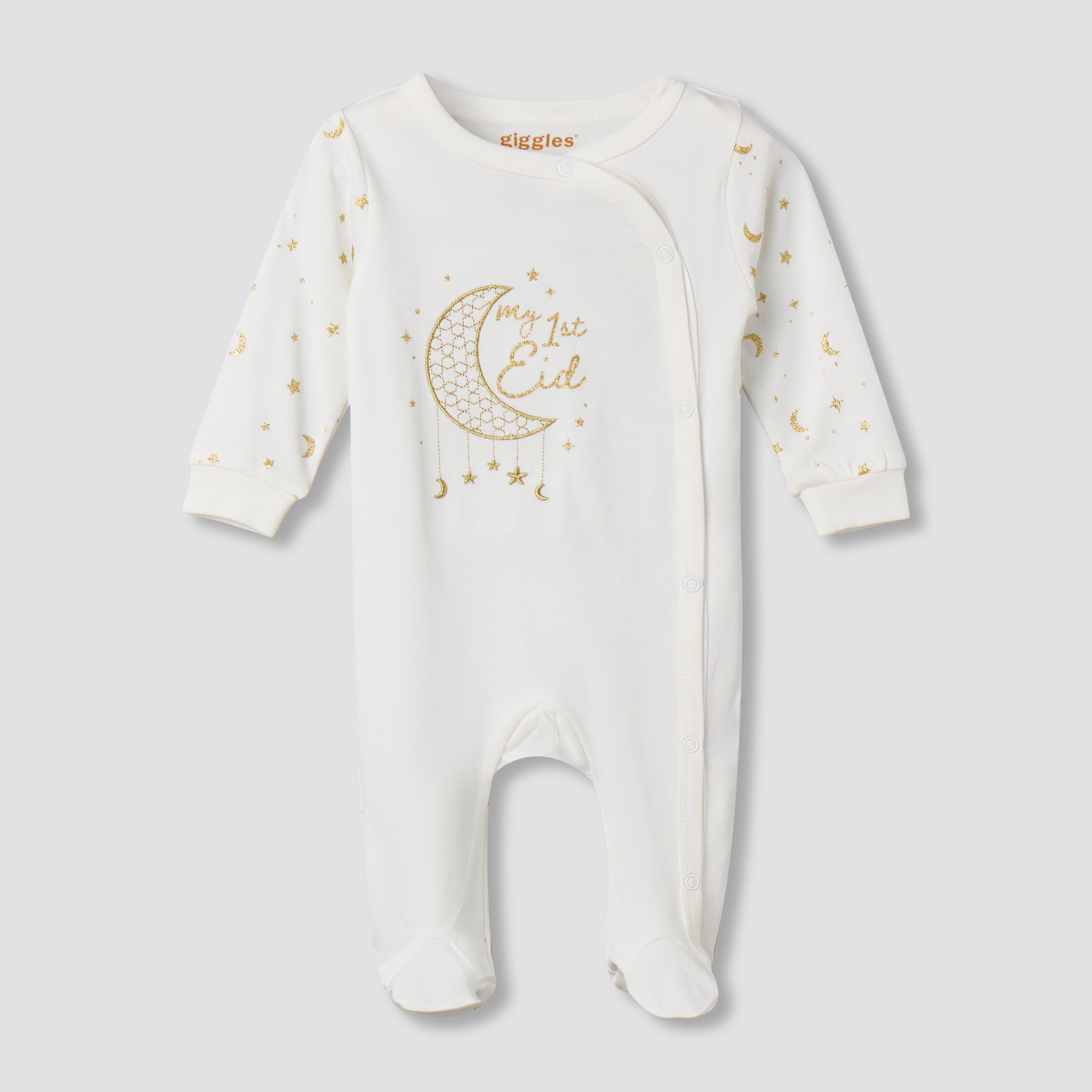 Giggles Cotton Round Neck Long Sleeve Sleepsuit with Snap Button Closure