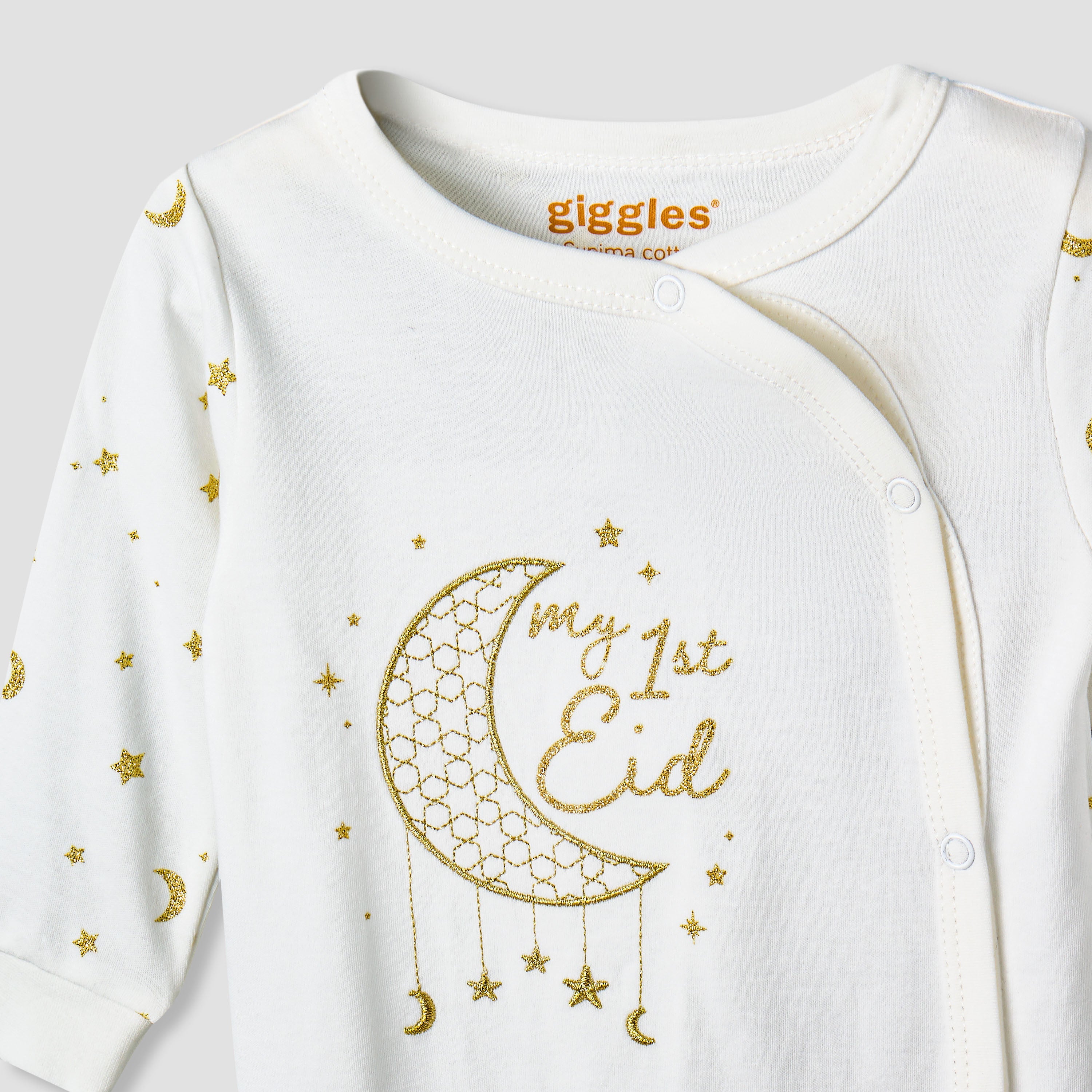 Giggles Cotton Round Neck Long Sleeve Sleepsuit with Snap Button Closure