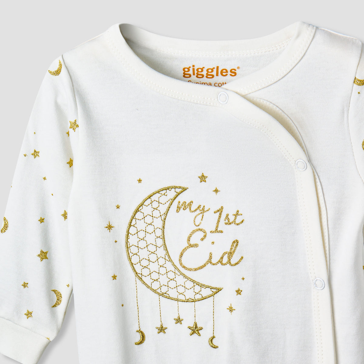 Giggles Cotton Round Neck Long Sleeve Sleepsuit with Snap Button Closure