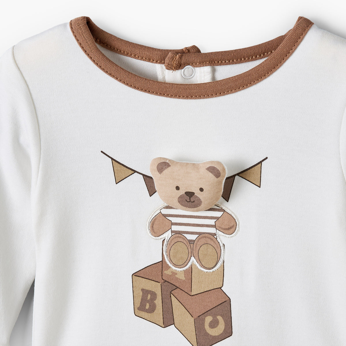 Juniors Cotton Round Neck Long Sleeves Sleepsuit with Teddy Bear Print