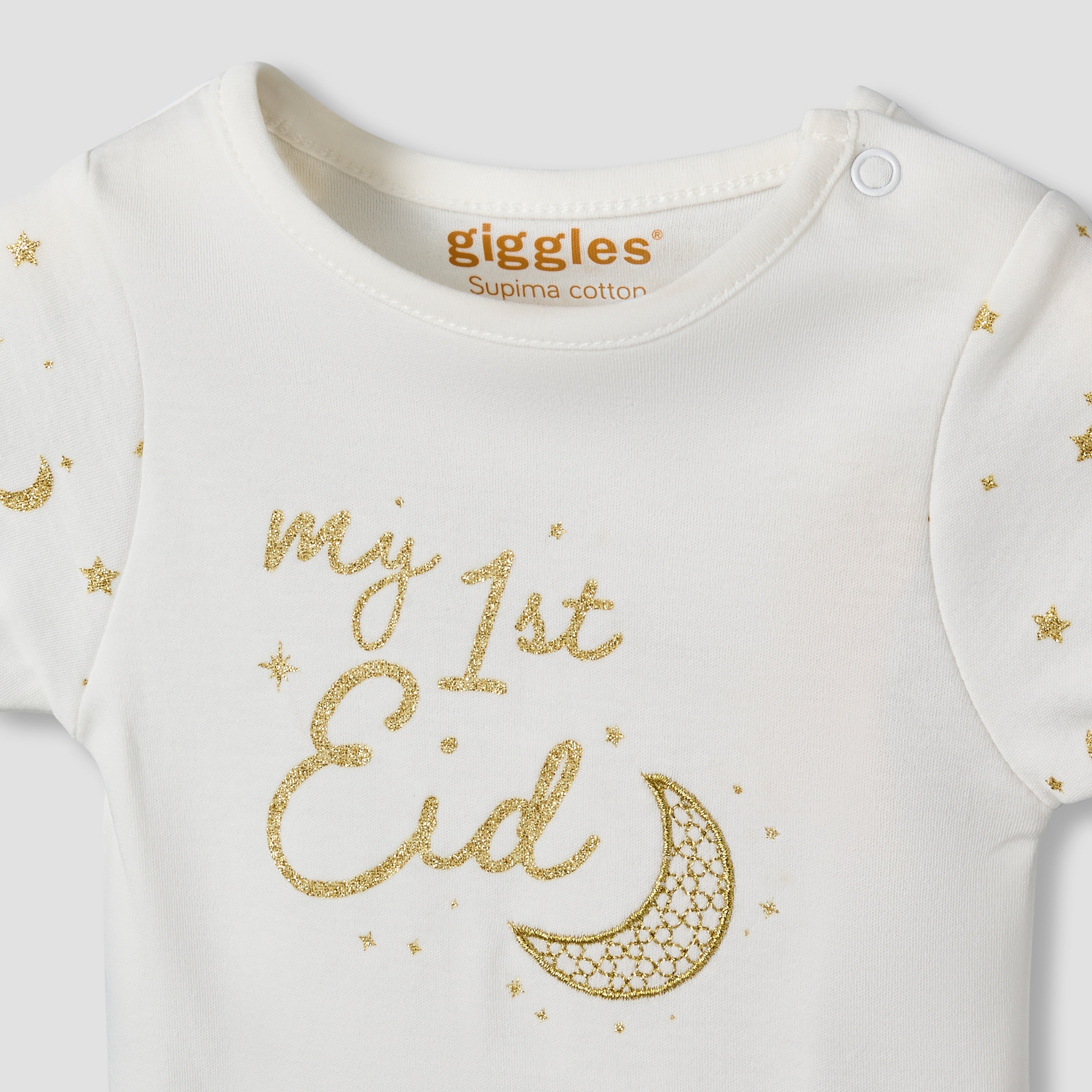 Giggles Round Neck Short Sleeve Bodysuit with Snap Button Closure