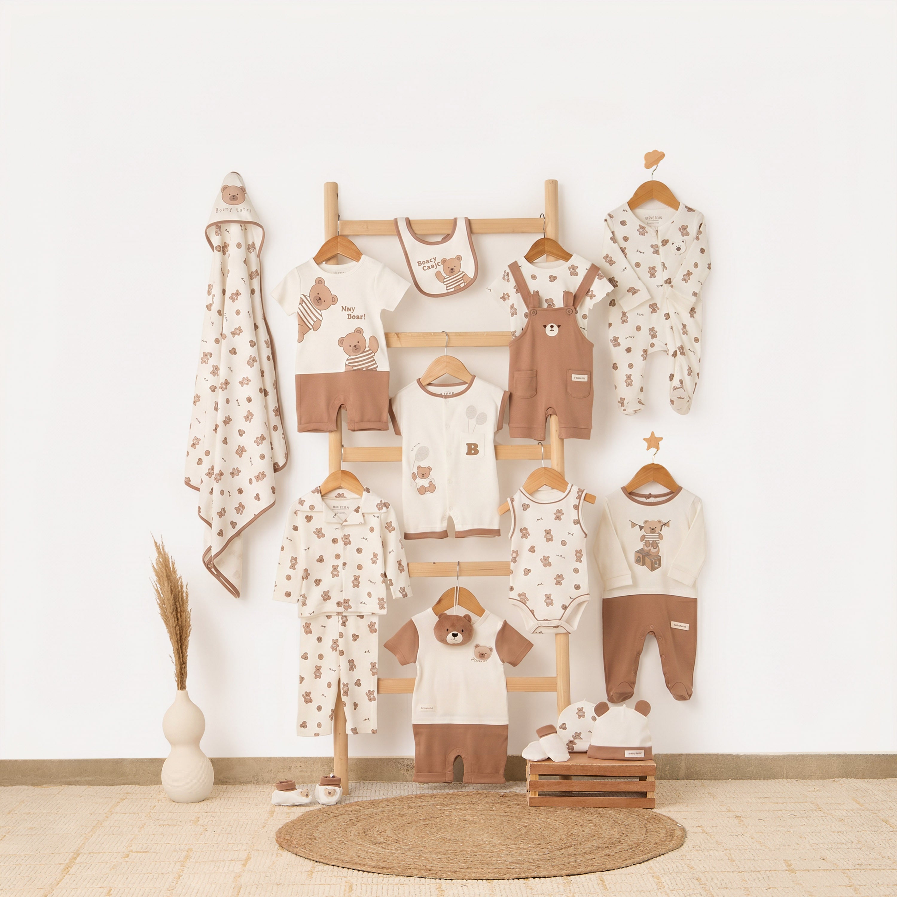 Juniors Crew Neck Short Sleeves Romper with Bear Print