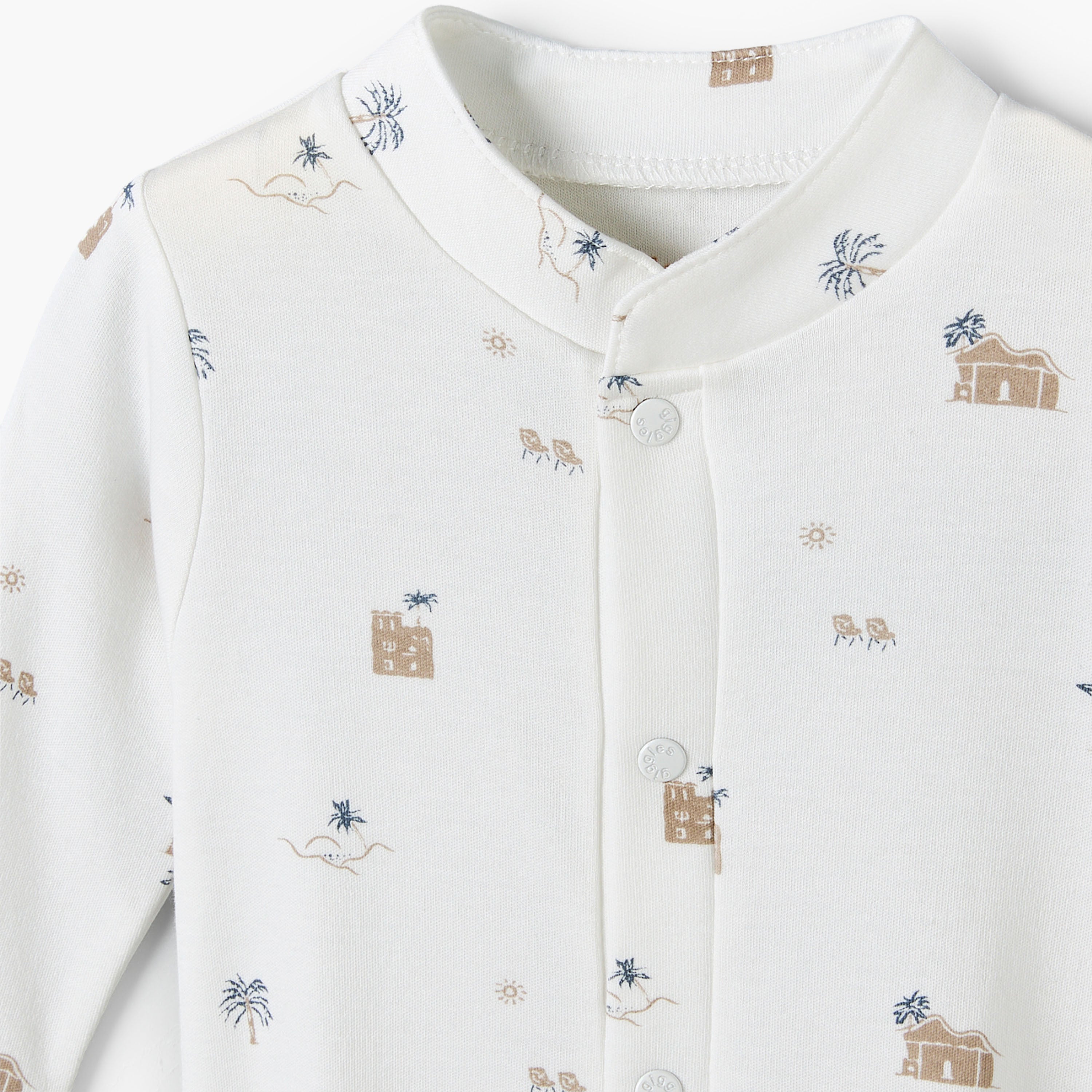Giggles Mandarin Collar Long Sleeves Sleepsuit with Fun Print