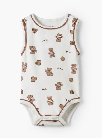 Juniors Crew Neck Sleeveless Bodysuit with Teddy Bear Print-baby-boys-clothing-bodysuits-image-2