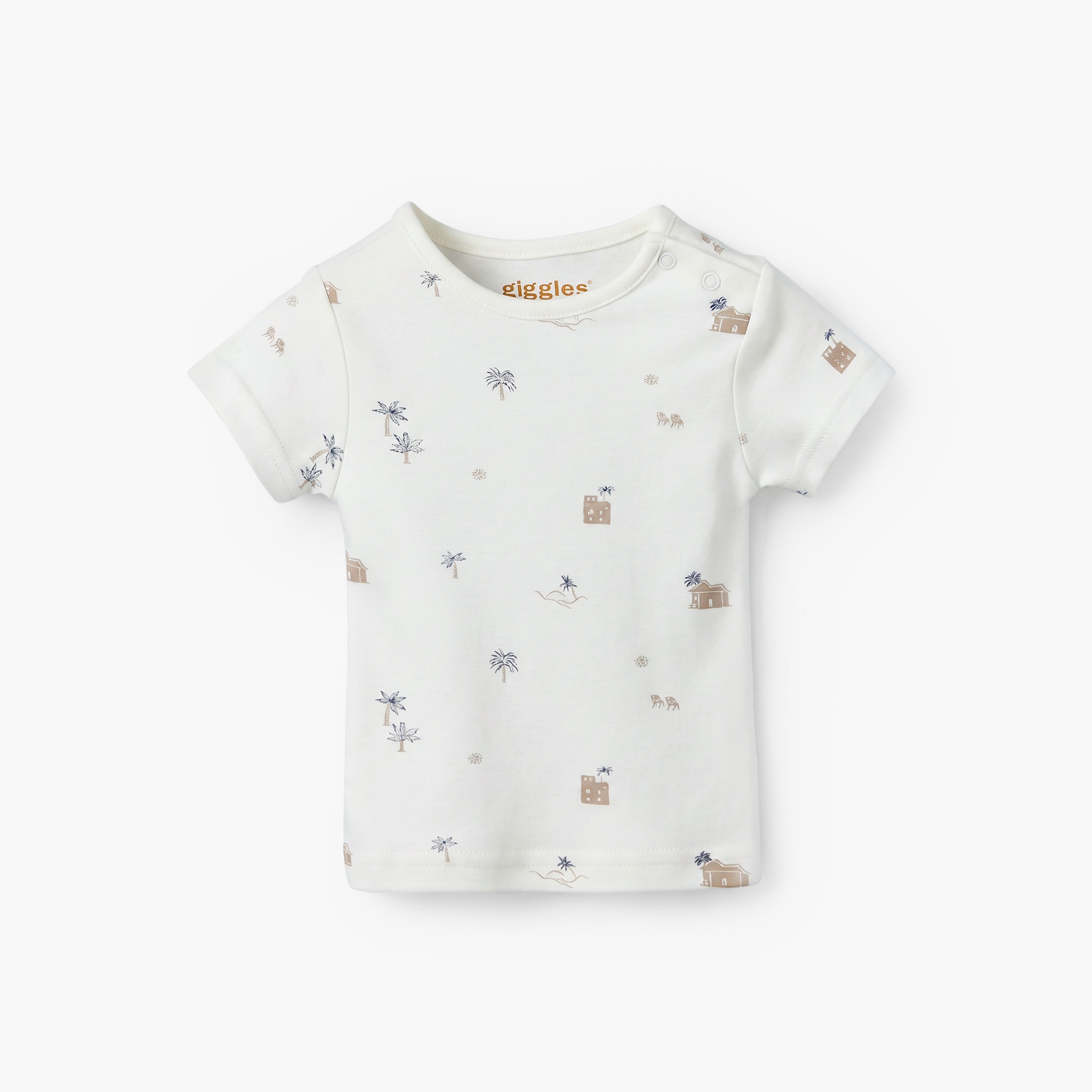 Giggles Crew Neck Short Sleeves T-shirt and Dungaree Set with Print