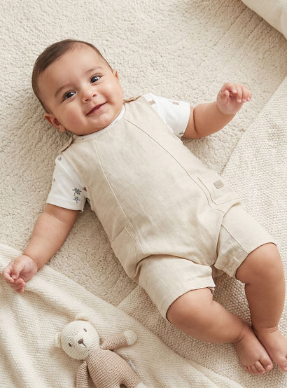 Giggles Crew Neck Short Sleeves T-shirt and Dungaree Set with Print-baby-girls-clothing-setsandcoords-image-1