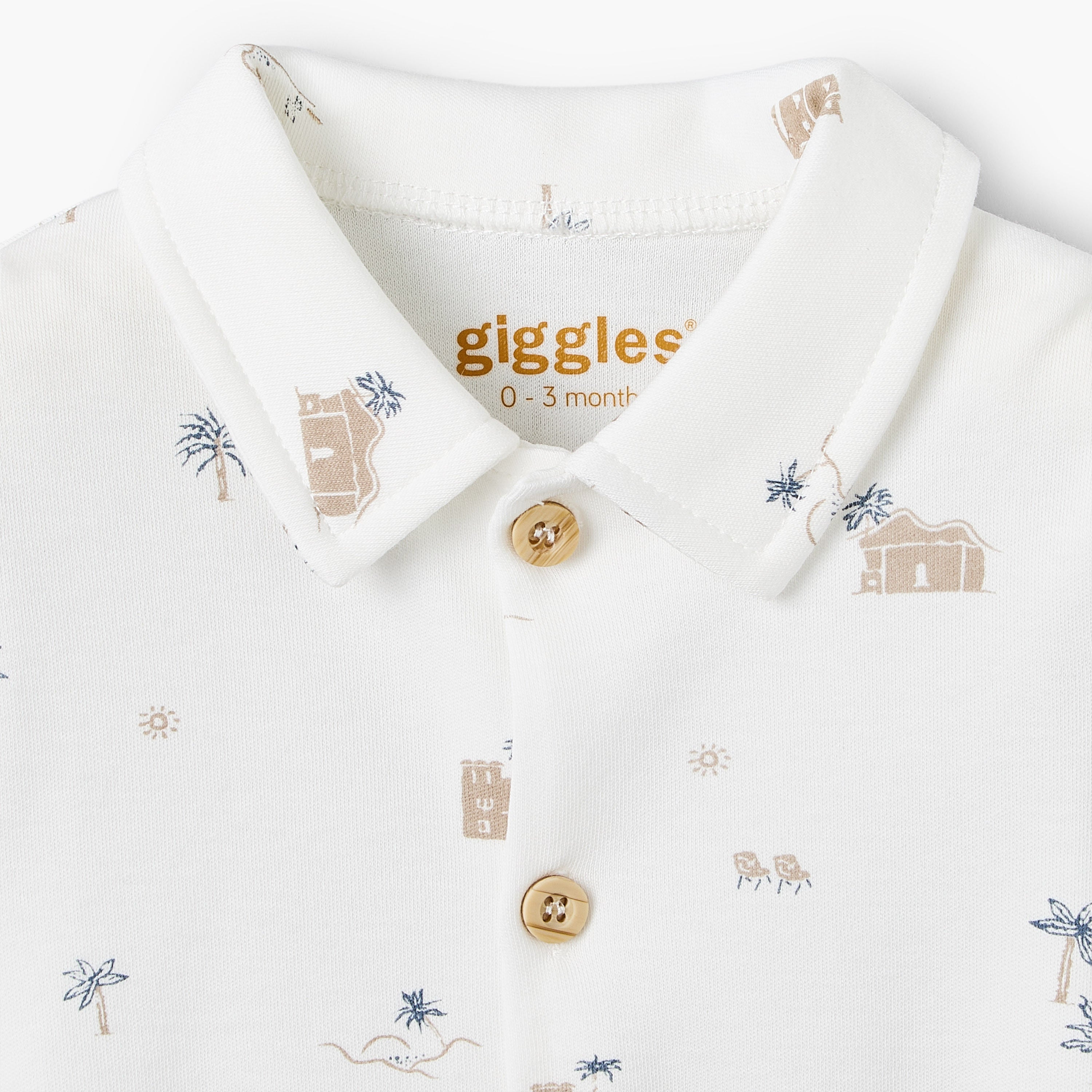Giggles Collared Short Sleeves Shirt and Shorts Set with Fun Print