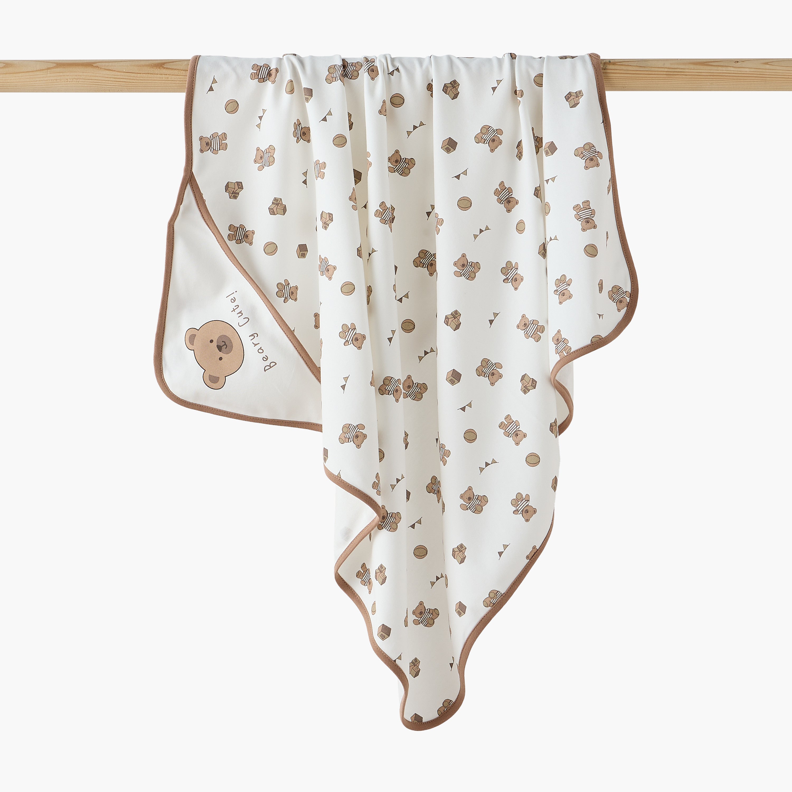 Juniors Receiving Blanket with Bear Print - White / 0-6 mths