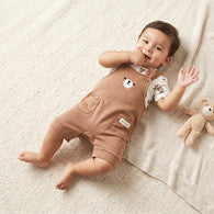 Juniors Crew Neck Short Sleeves T-shirt and Dungaree Set with Bear Print-undefined-image-1