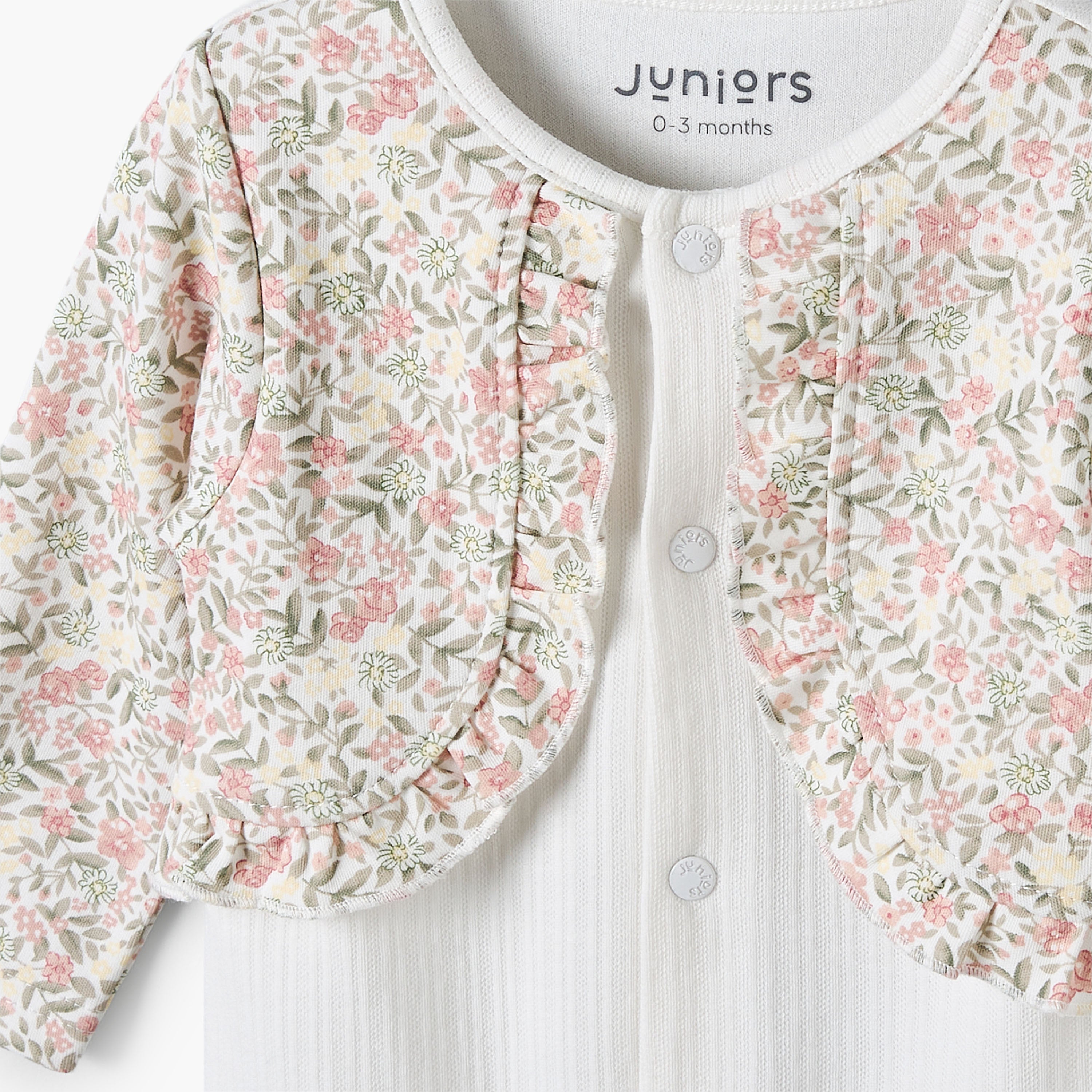 Juniors Cotton Round Neck Long Sleeves Sleepsuit with Floral Print
