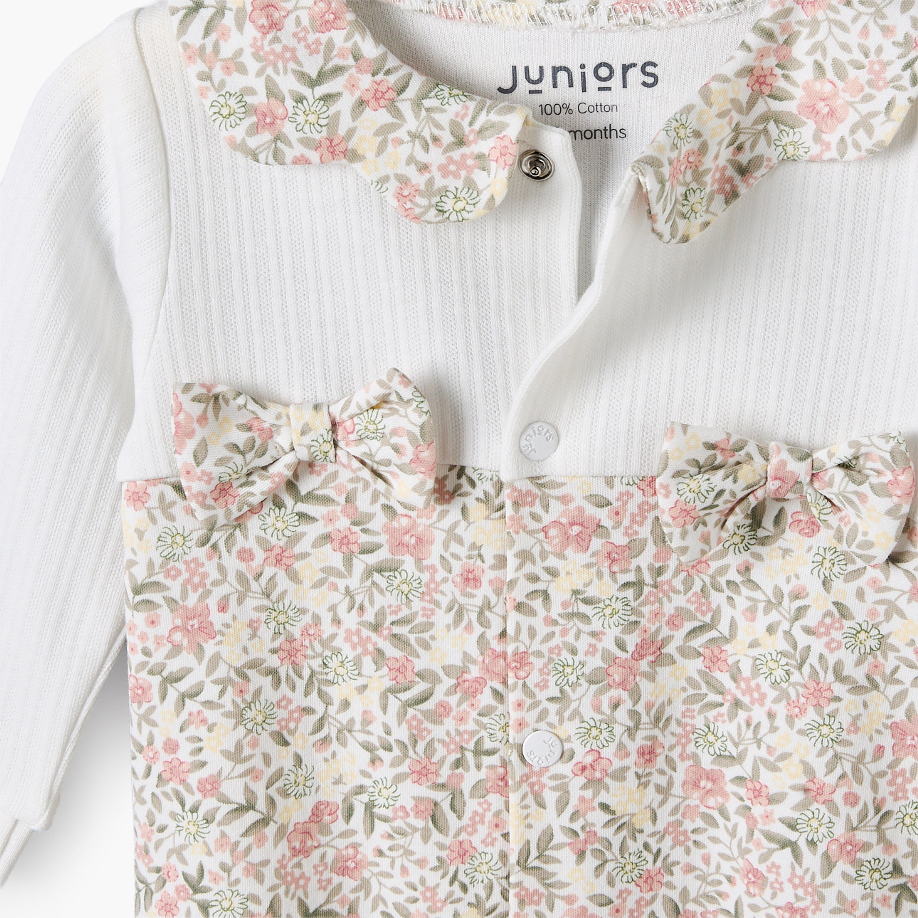 Juniors Cotton Collared Long Sleeves Sleepsuit with Floral Print