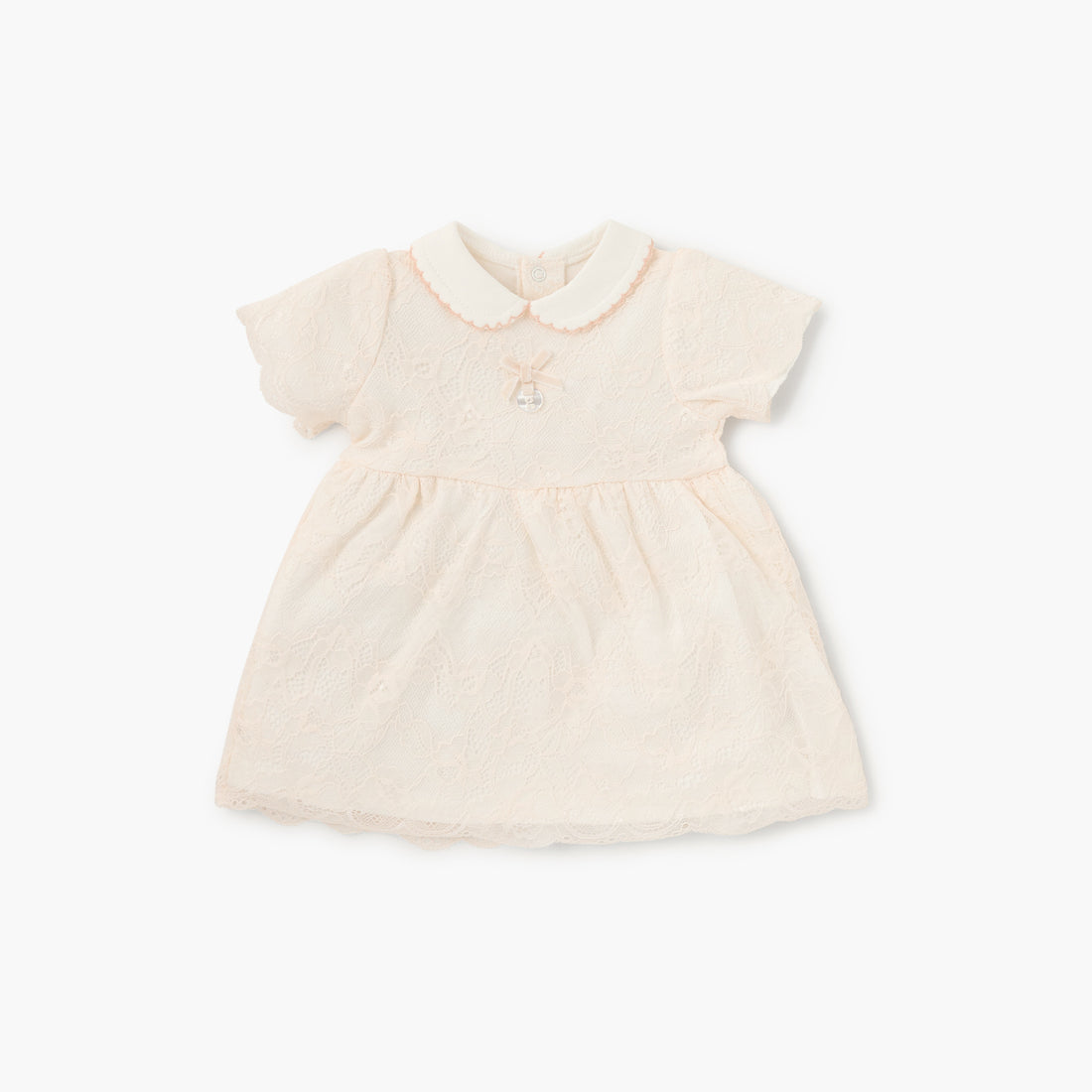 Giggles Lace Detail Dress with Peter Pan Collar and Short Sleeves - Cream / 12-18 mths