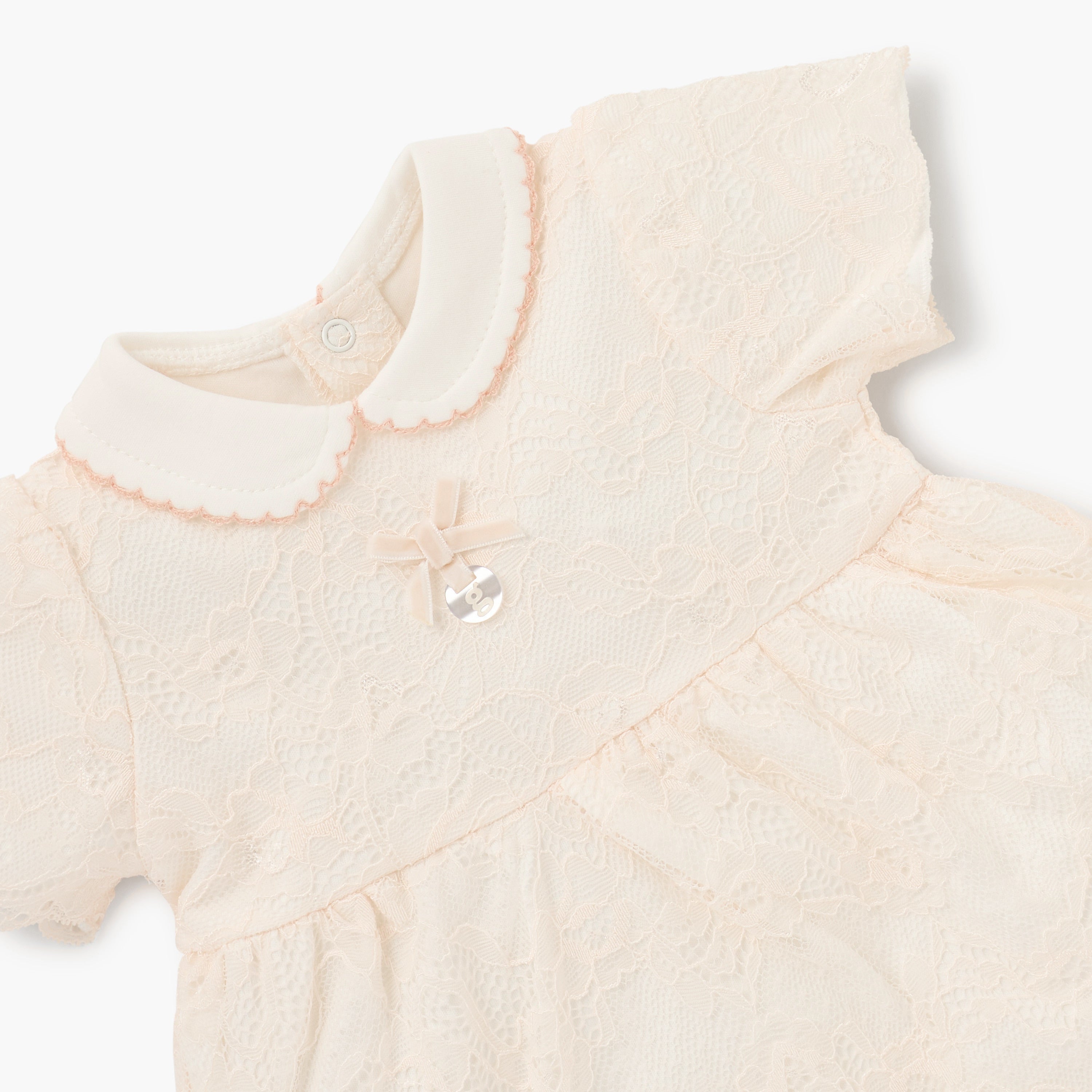 Giggles Lace Detail Dress with Peter Pan Collar and Short Sleeves
