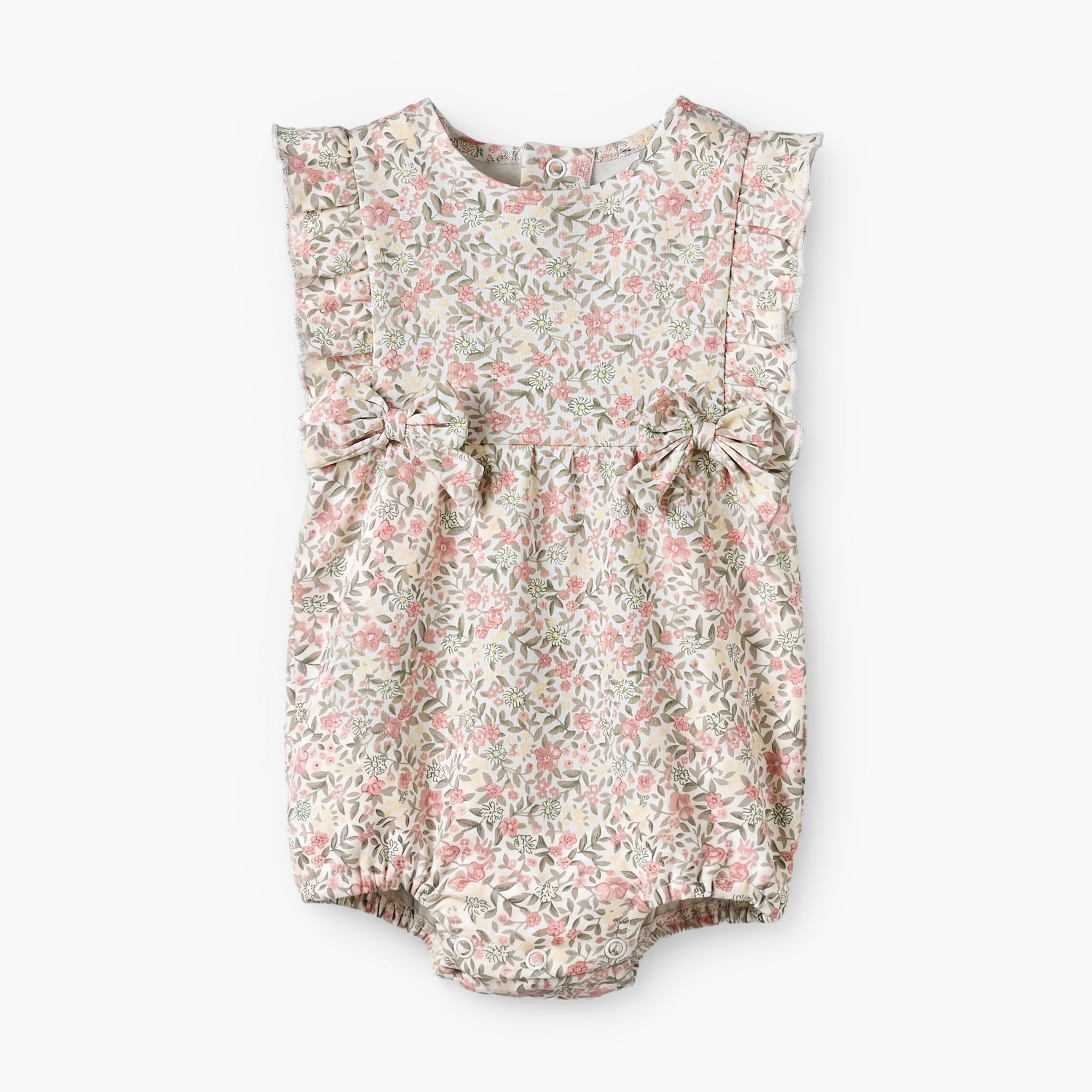 Juniors Crew Neck Sleeveless Romper with Floral Print - White / 12-18 mths