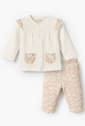 Juniors Cotton Round Neck Long Sleeves Pyjama Set with Floral Print