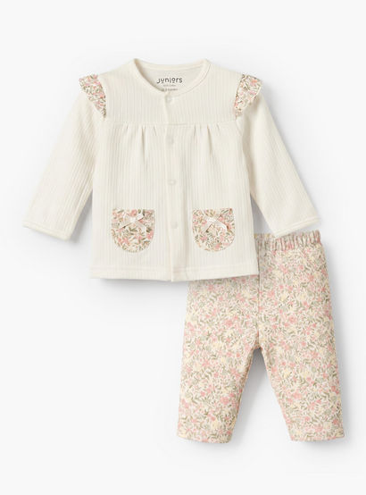 Juniors Cotton Round Neck Long Sleeves Pyjama Set with Floral Print-baby-girls-clothing-nightwear-pyjamasets-image-1