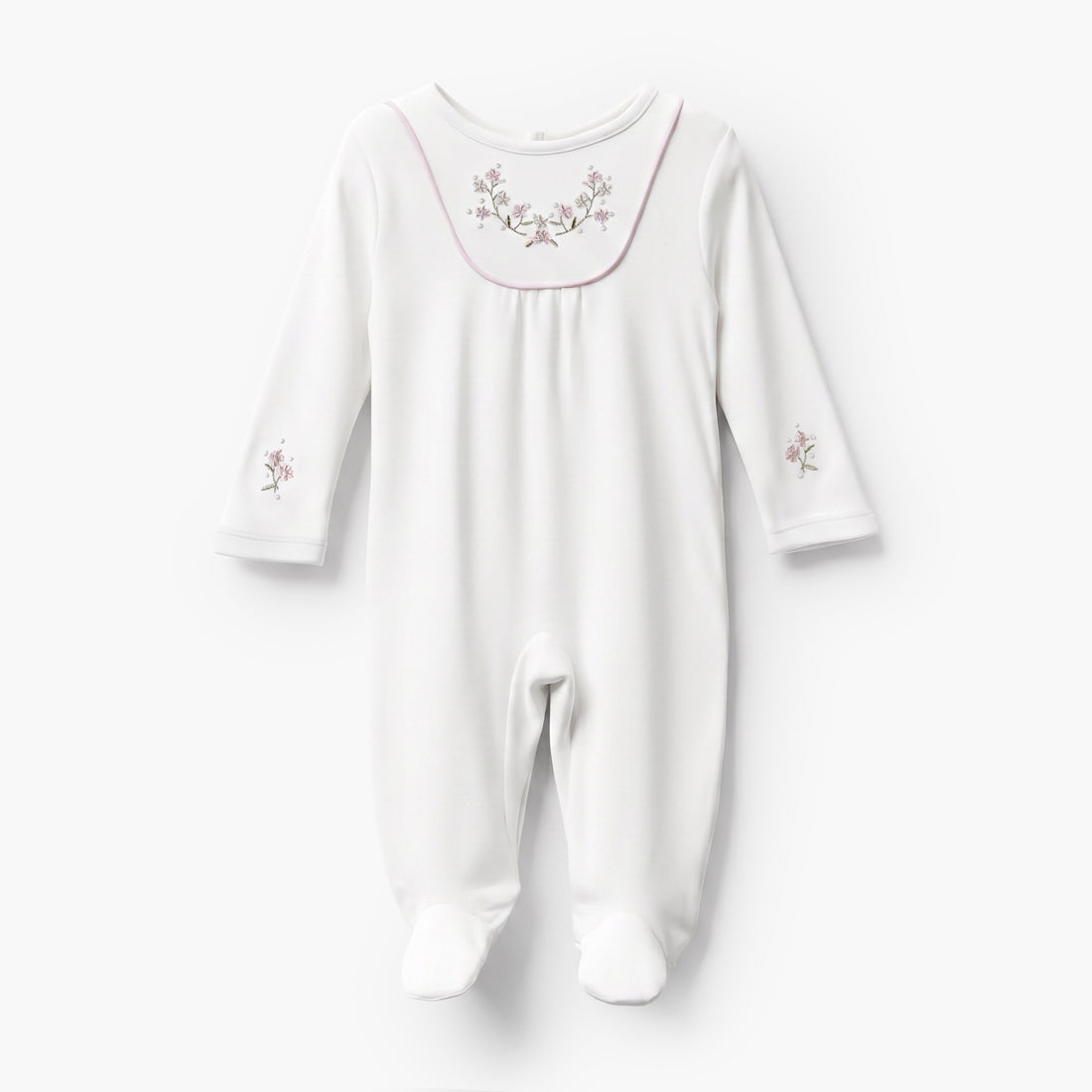 Giggles Round Neck Long Sleeves Sleepsuit with Floral Embroidery