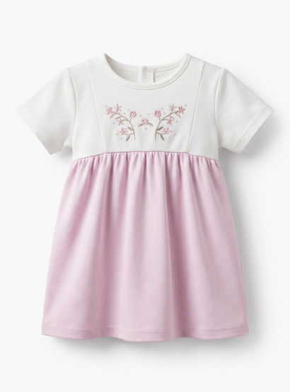 Giggles Round Neck Short Sleeves Knee Length A-line Dress with Floral Embroidery-baby-girls-clothing-dressesandjumpsuits-image-2