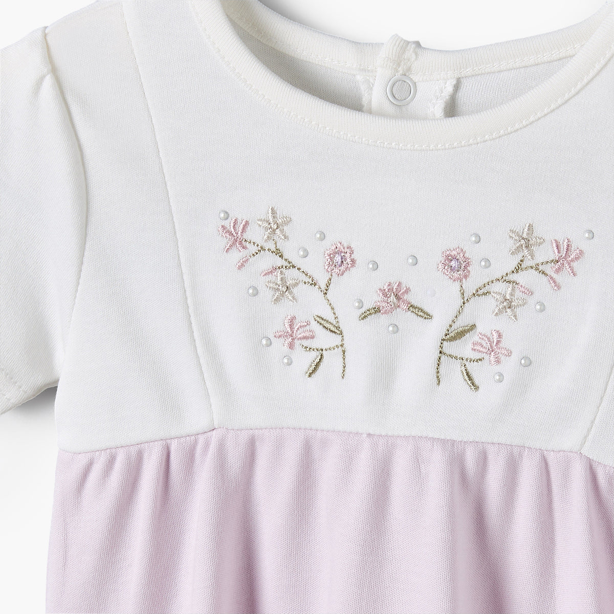 Giggles Round Neck Short Sleeves Knee Length A-line Dress with Floral Embroidery