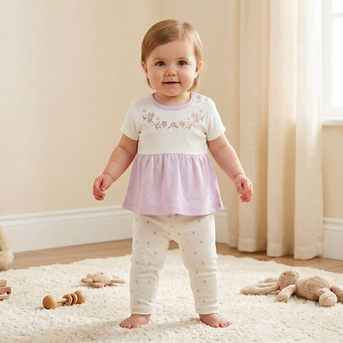 Giggles Round Neck Short Sleeves Pyjama Set with Floral Print