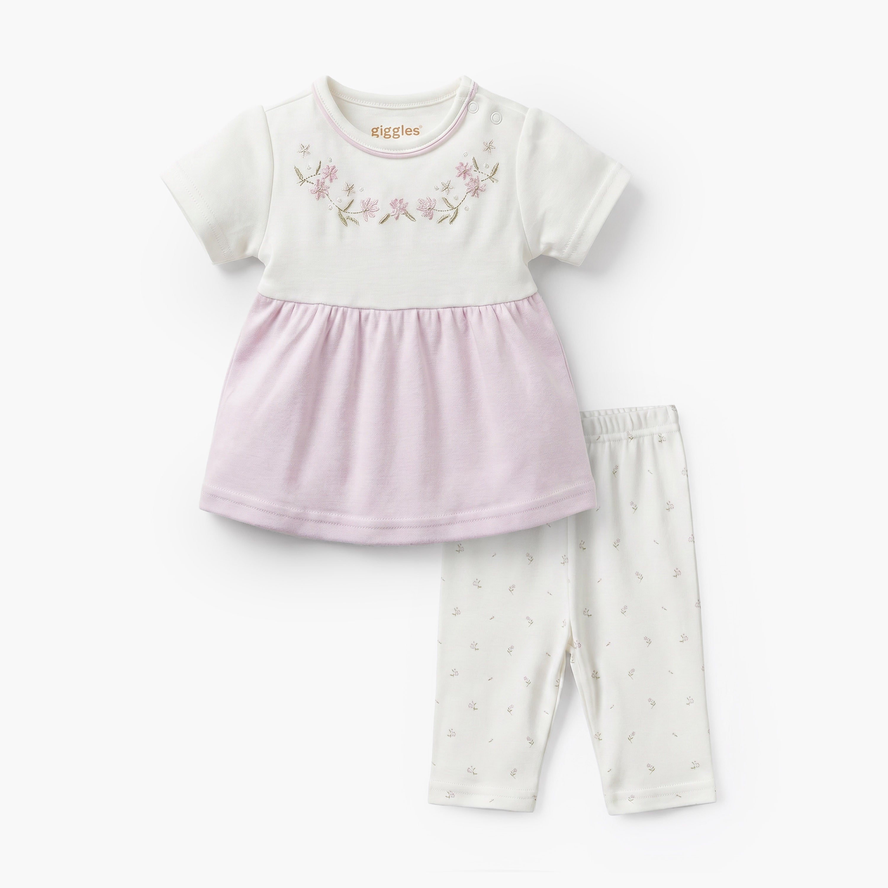 Giggles Round Neck Short Sleeves Pyjama Set with Floral Print