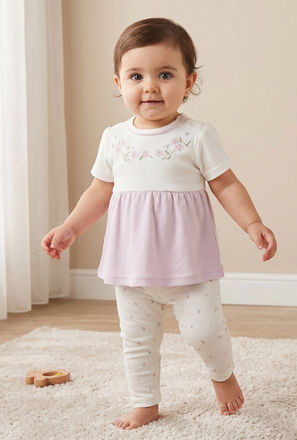 Giggles Round Neck Short Sleeves Pyjama Set with Floral Print