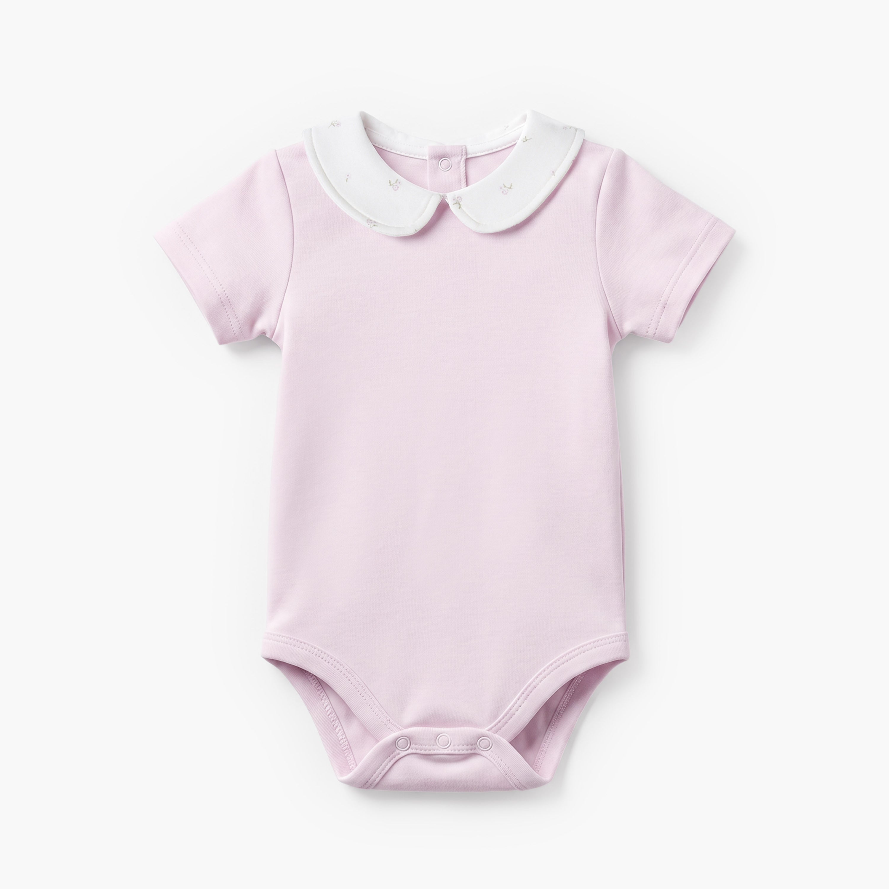 Giggles Cotton Peter Pan Collar Short Sleeves Bodysuit with Floral Print