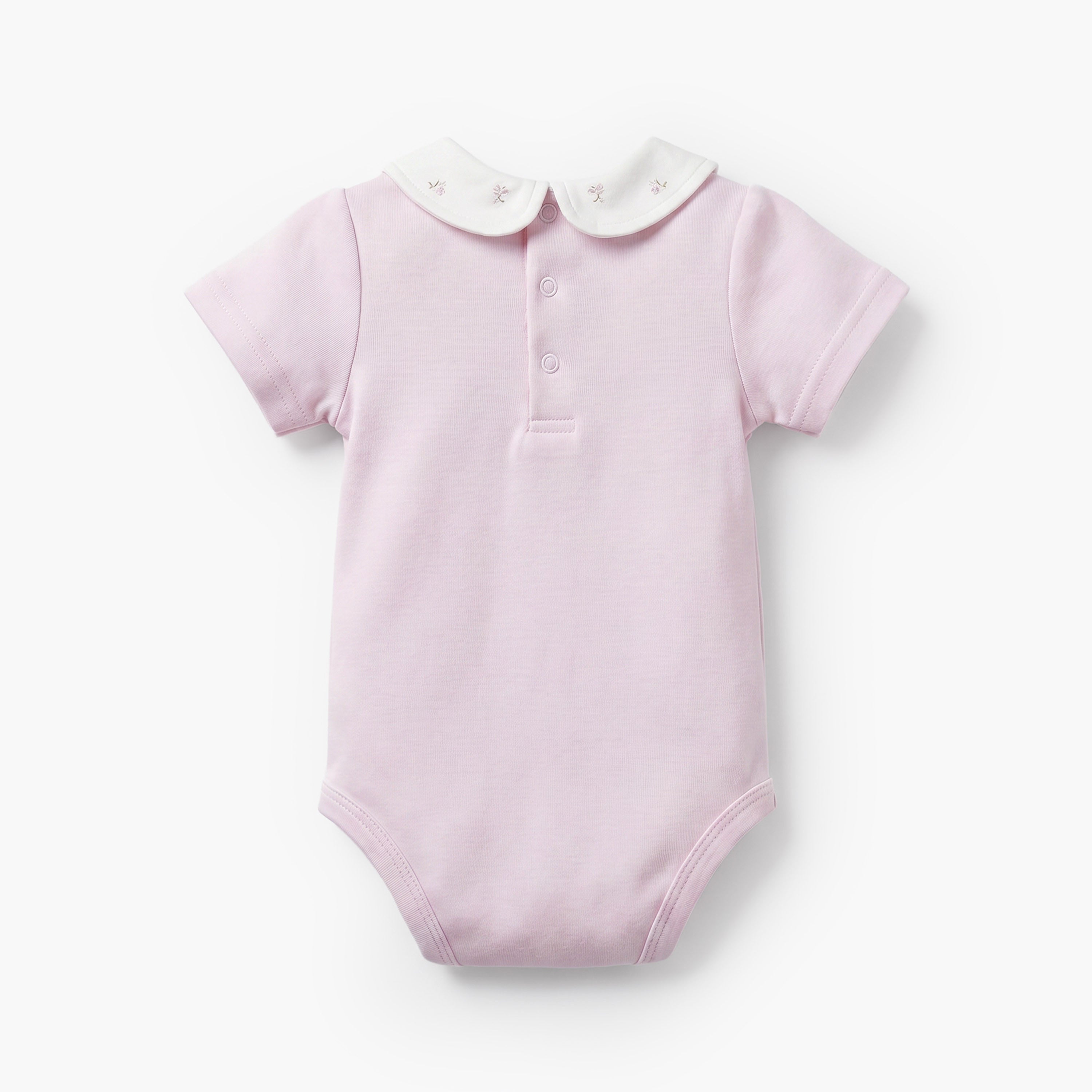 Giggles Cotton Peter Pan Collar Short Sleeves Bodysuit with Floral Print