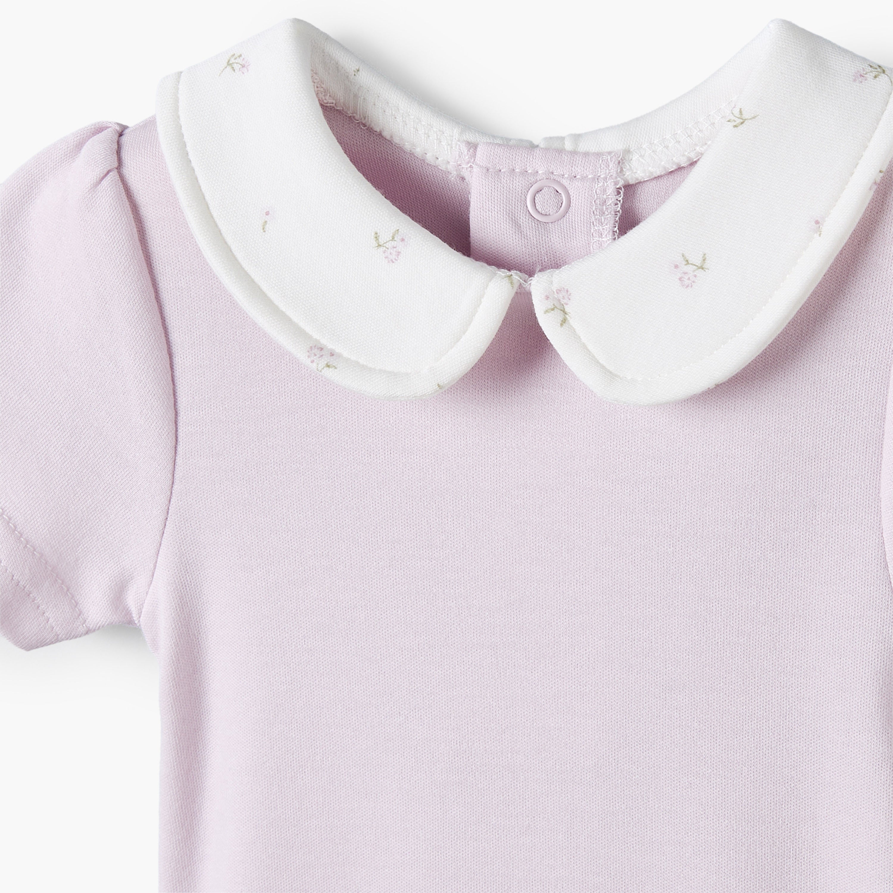 Giggles Cotton Peter Pan Collar Short Sleeves Bodysuit with Floral Print